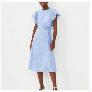 Ann Taylor Blue Eyelet Flutter Sleeve Midi Dress Size 6